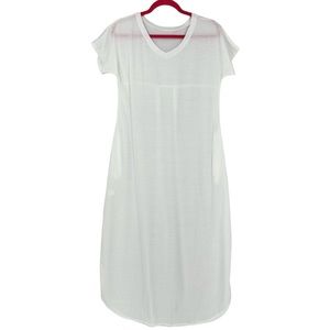 Yesno Women’s V-Neck Short Sleeve Maxi Dress W/Pockets White Size S